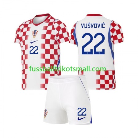 Fußballtrikots Kroatien Luka Vuskovic 22 World Cup Kinder 2026 Kurzarm Heimtrikotsatz kaufen